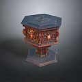 Office Desk With Decorative Hexagonal Carved Box And Intricate Red Gold Patterns